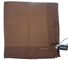 NWT TOM FORD Brown  Tonal Polka Dot Silk Pocket Square Italy 16"