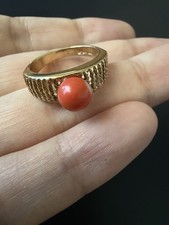 Vintage Mid-century Round Red Momo Coral 6.5mm Ring.