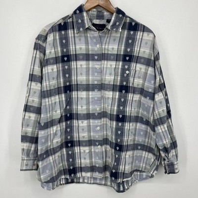 CST Blues Long Sleeve Button Shirt Women's Size 2X Blue Plaid Hearts Cotton