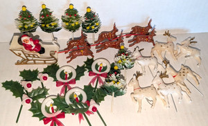 21 vintage retro kitsch Christmas Cake/Cupcake Picks Decoration Santa Deer (M9)