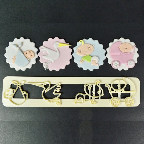 FMM Adorable Baby Icing Cutter Fondant Stork Pushchair Baby Shower Cutting Tool - Picture 2 of 3