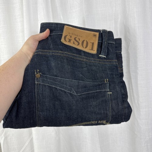 G-Star Jeans Mens W34 L32 Dark Blue Straight Denim Victor Button Fly