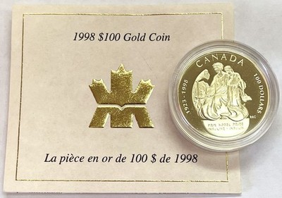 1998 CANADA $100 PROOF 1/4 OZ GOLD NOBEL PEACE PRIZE COMMEMORATIVE