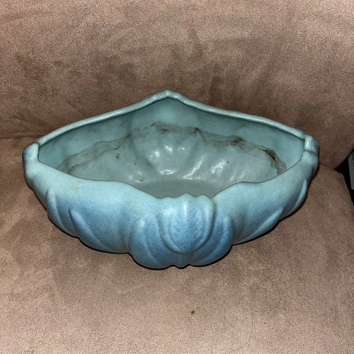 Van Briggle Pottery Bowl Planter Tulip Flower 9” Blue Turquoise Matte
