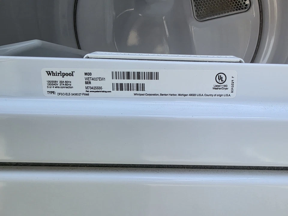 Whirlpool WET4027EWO Juego de lavadora y secadora apilable con secadora eléctrica Foto 2 de 4