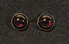 Vintage Mid Century Swank Red Cabochon Gold Tone Cuff Links