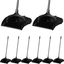 8 Pieces Commercial Lobby Dustpan Plastic Upright Dust Pan with Long Handle Meta