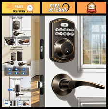 Keypad Door Lock Set with 2 Lever Handles, Oil Rubbed Bronze Finish, Secure Acce