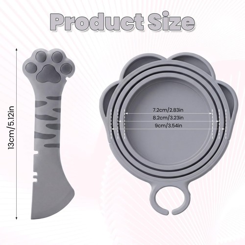 Larrel Cat Food Can Lids & Spoons Set, Lid Cover, Cat-Paw Grey - Picture 2 of 7