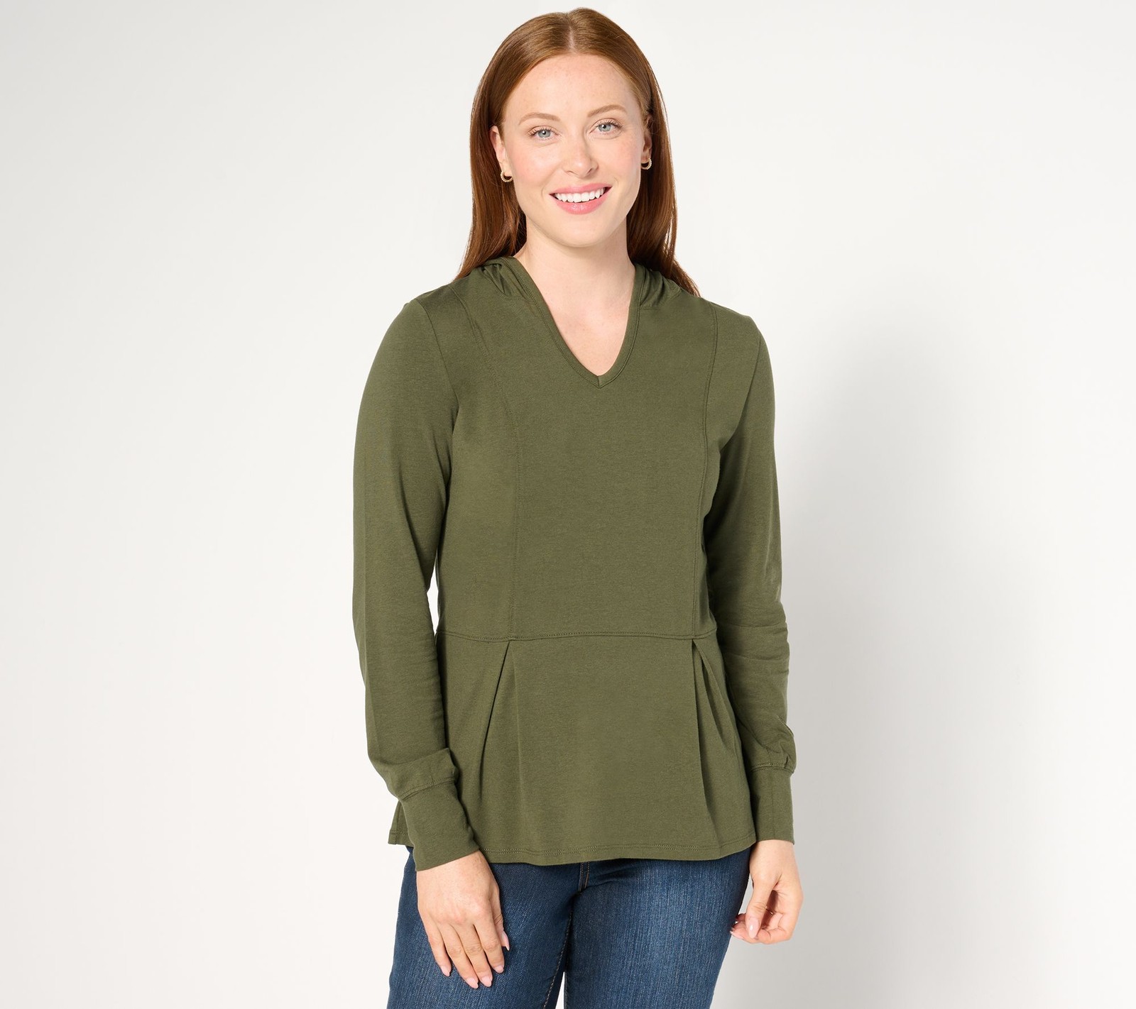 SUNNYLiFE Women's Top Plus Sz 2X TripleLuxe Knit Fit & Flare Hooded Green