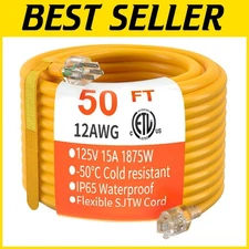 50ft 12/3 Outdoor Extension Cord - Waterproof, Heavy Duty