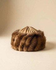 Vintage Mink Fur Pillbox Hat Champagne Gathered Crown 1950s Fur Cocktail