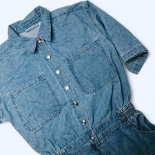 VTG 90s California Style Womens Denim Jean Shirt Dress Midi Light Wash Sz Small