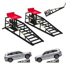5 Ton Hydraulic Car Ramp Steel Adjustable 9-14.2 Lift Wheels Portable Black Red