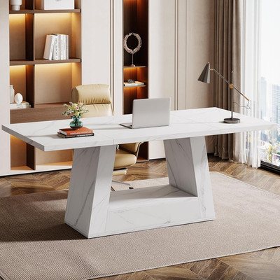 Modern Computer Desk, 63-Inch Large Office Desk Workstation, Simple Style Execut