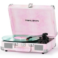 Watercolor Vinyl Record Player with Treble  Bass Control, Vintage 3-Speed Bl...