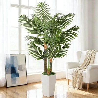 5ft Artificial Palm Tree Indoor Plant，Triple Faux Tropical Areca Floor Pl