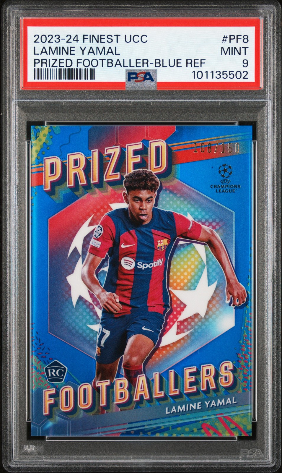 2023-24 BLUE REFRACTOR #PF8 LAMINE YAMAL 108/150 PSA 9