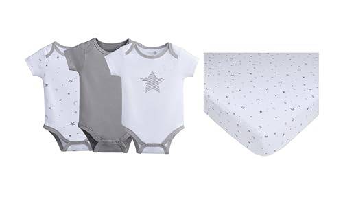 American Baby Unisex 3-Pack 100% Cotton Short Sleeve Newborn Bodysuit & Fitte...