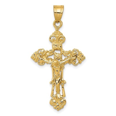 14k Gelbgold INRI Fleur de Lis Kruzifix Anhänger 2,1gm L-1,62 Zoll
