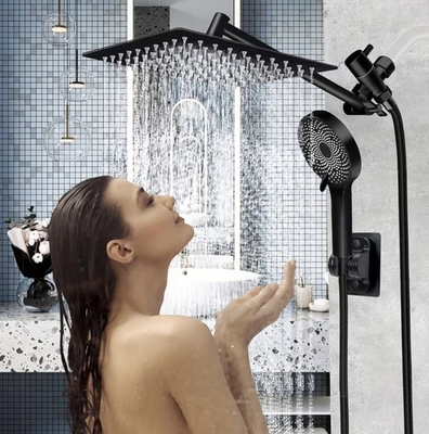 #ad Black 8inch Rain Square Shower Head with Handheld Spray High Pressure Adjustable $24.00