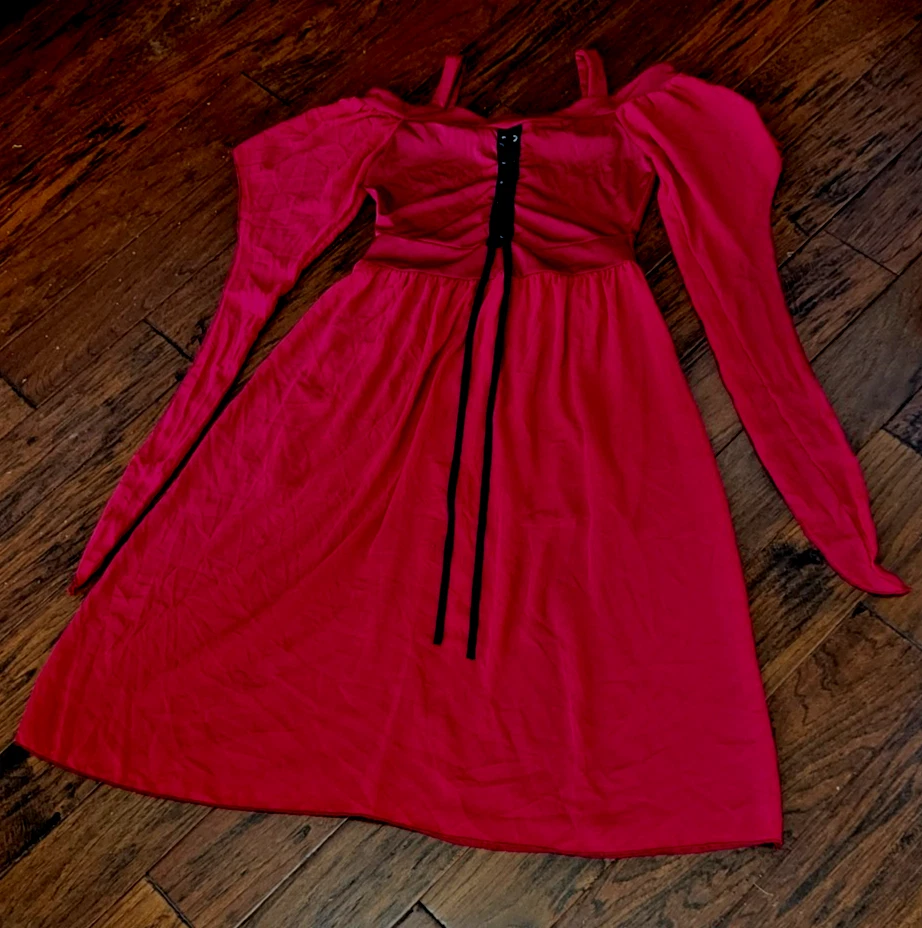 Vestido Rojo Vampiro Gótico Feria Renacimiento Hombro Descubierto Con Cordones Mangas Dramáticas Foto 2 de 4