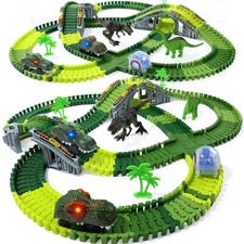 Dinosaurier Rennbahn Set mit 2 Dino Autos & F...