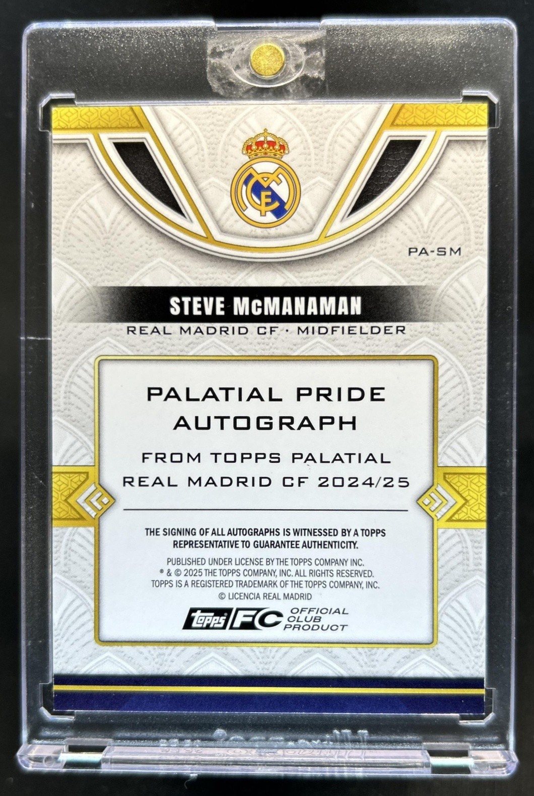 2024-25 Topps Palatial Real Madrid Steve McManaman Gold Palatial Pride Auto #1/1 view 2