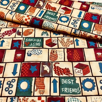 Hoffman International Best Friends Cats Patch Fabric Tan BY THE YARD 100% Cotton