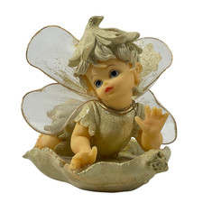OBO🧚Awww💫ENDEARING DAINTY Baby Flower Fairy on Leaf Ornament (Shunda Arts)💫🧚