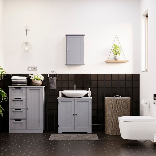 Priano Wall Cabinet Bathroom Kitchen White 1 Door Storage Mounted Unit Grey - Picture 9 of 9