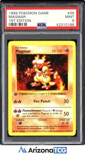 Pokemon 1999 Magmar 36/102 Base Set 1st Edition PSA 9