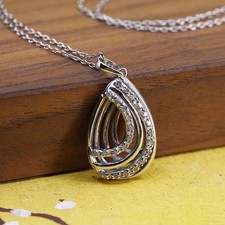 18  Sterling silver necklace, 925 circle chain cluster diamond teardrop pendant