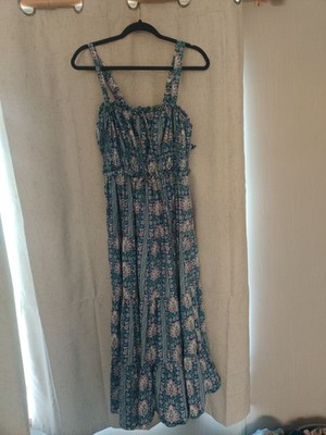 chelsea & theodore maxi dress Chelsea & Theodore Boho Tiered Maxi Dress Blue Floral Women’s Size Medium