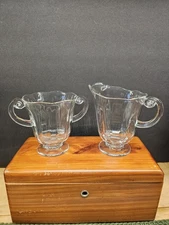 Vintage Fostoria Lafayette? Clear Glass Sugar And Creamer Set Curled Handles