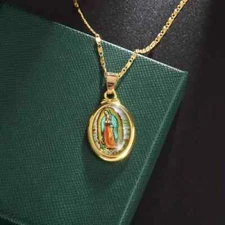18K GOLD PLATED OUR LADY of GUADALUPE PENDANT & 24" CHAIN FASHION NECKLACE GIFT