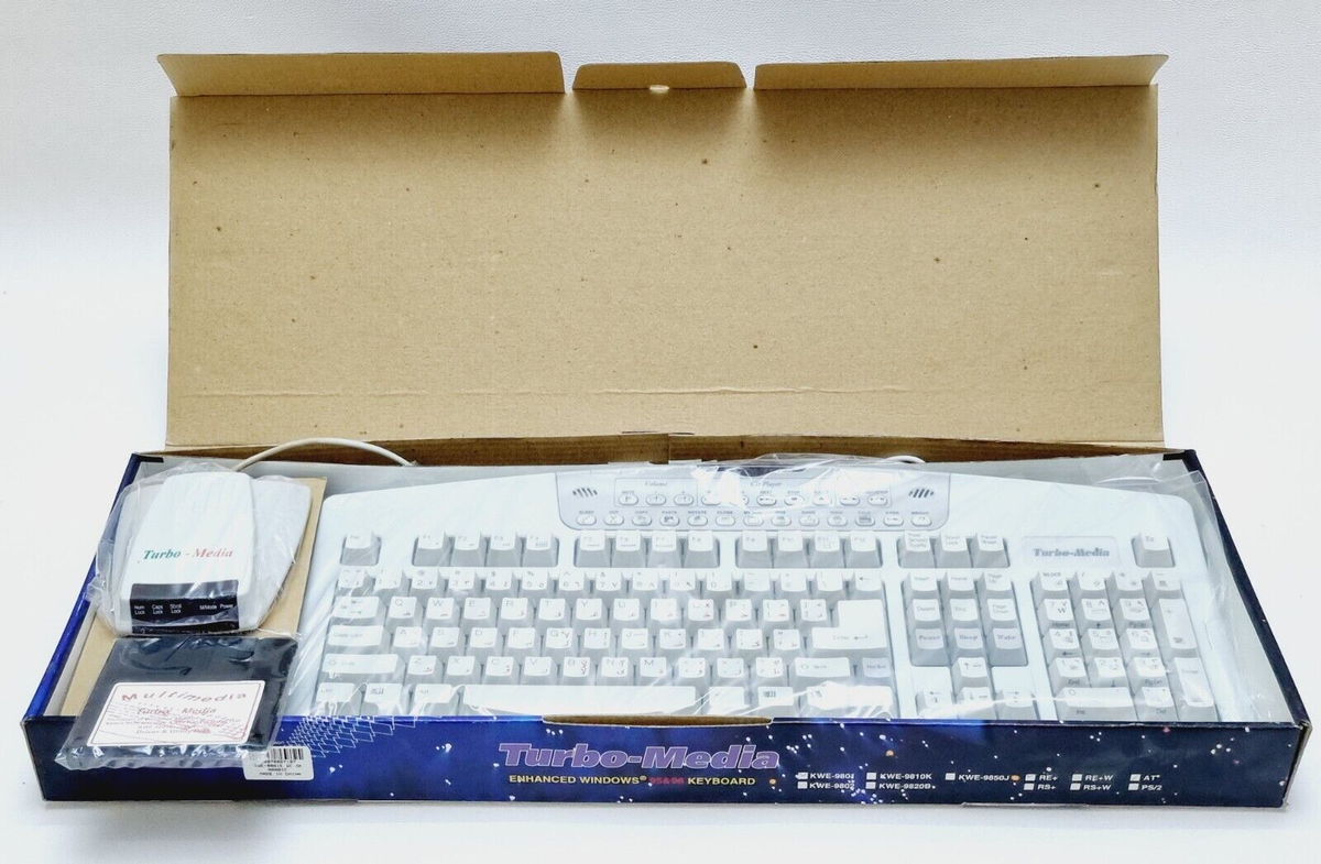 Vintage Turbo-Media Wireless AT Keyboard KB-9801 Windows 98- 95 in