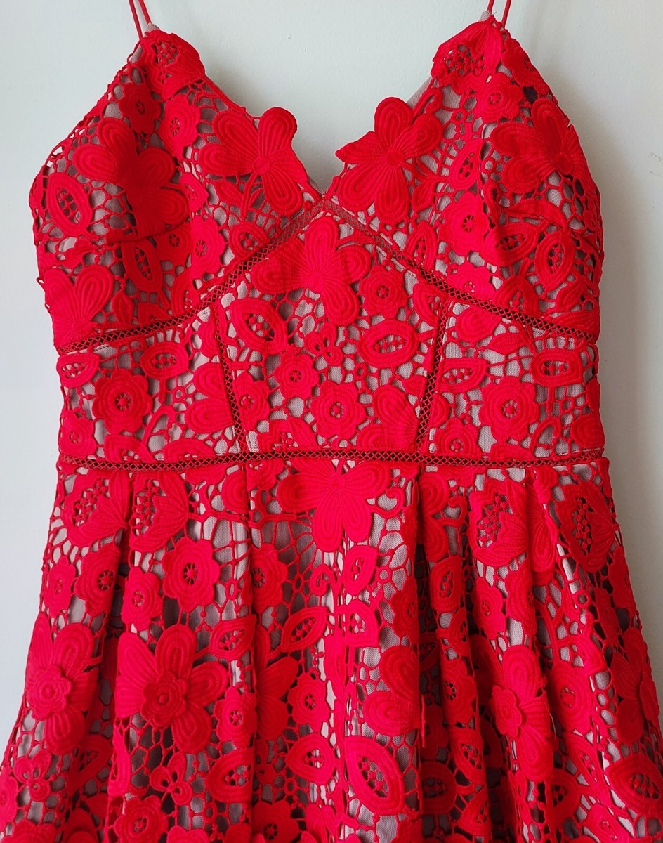 Self-Portrait Red Azaelea Fit & Flare Lace Midi Dress Size 4 UK Size 8 |  eBay