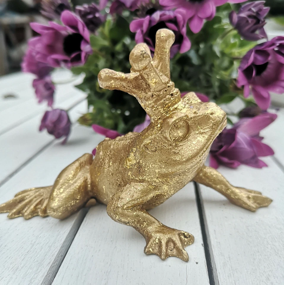 Froschkönig Frosch Gold Märchen Figur Skulptur Krone Dekoration Prinz Küssen - Bild 2 von 4