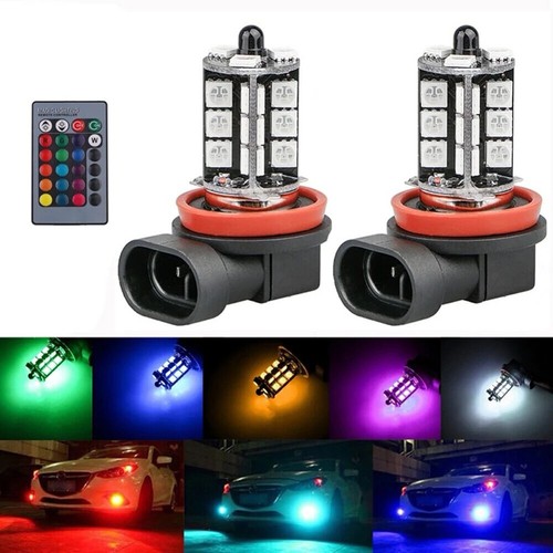 2x RGB H11 H9 H8 5050 27SMD LED Car Headlight Fog Light Lamp Bulb Remote Control - Picture 1 of 14