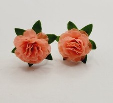 FLOWER Coral Screw Back Clip On Earring Carnation Vintage BEAUTIFUL 1 in