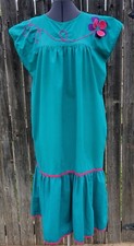 Elisabeth Blair House Dress Maxi 3D Flower Vintage Loungewear Pink Teal