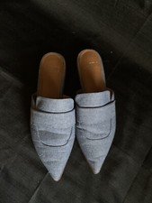 Franco Sarto Women’s size 7M Blue Fabric Slip on Pointed Toe Backless Flat Mule