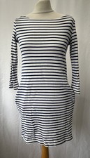 Uniqlo White Blue Striped T-shirt Dress Size XS 3/4 Sleeve Cotton Pockets Womens