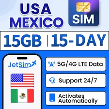 USA Mexico SIM Card - 15GB High-Speed, 15 Day T-Mobile Verizon JetSim/Travel SIM