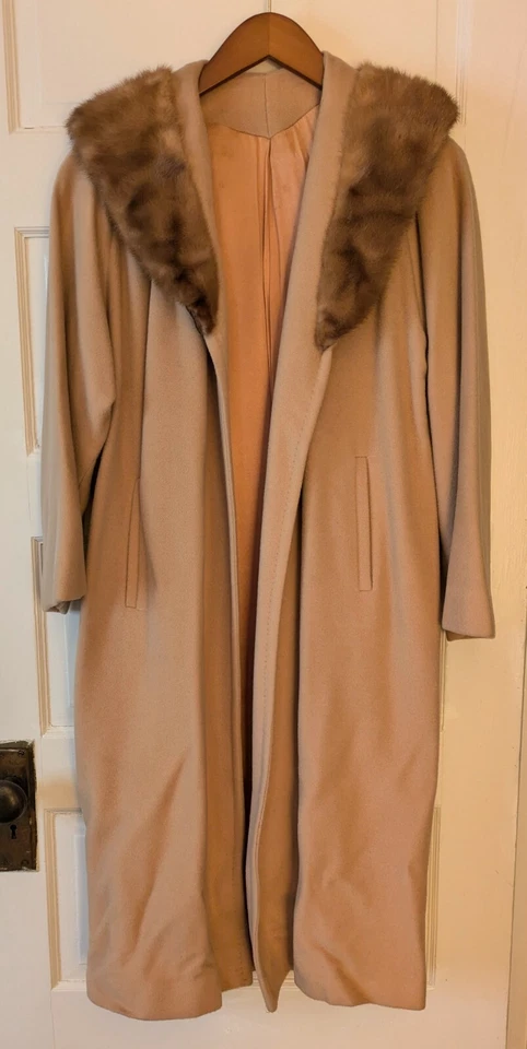 Abrigo Mongol Cachemira Visón Cuello Frente Abierto Unión De Colección Beige Busto: 42-1/4 Foto 2 de 4