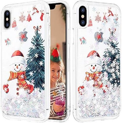 Caka Glitter Case for iPhone X Xs Snowman Christmas Liquid Girls Girly