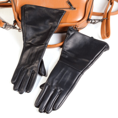 Women Real Leather Retro Medieval Renaissance Riding Long Cuff Gauntlet Gloves