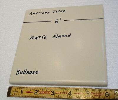 1 pc. *Matte Almond* 6'' X 6'' Ceramic Bullnose Tile by American Olean: New Stock