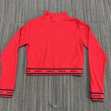 Levis Crop Lightweight Sweatshirt Jumper Womens Medium Red Long Sleeve Retro